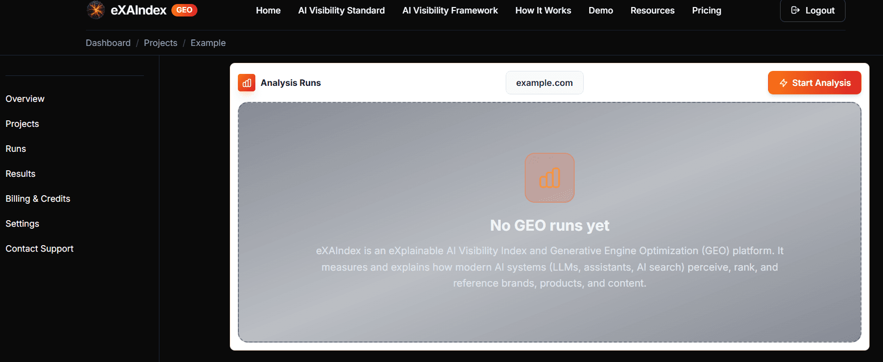 Runs page empty state